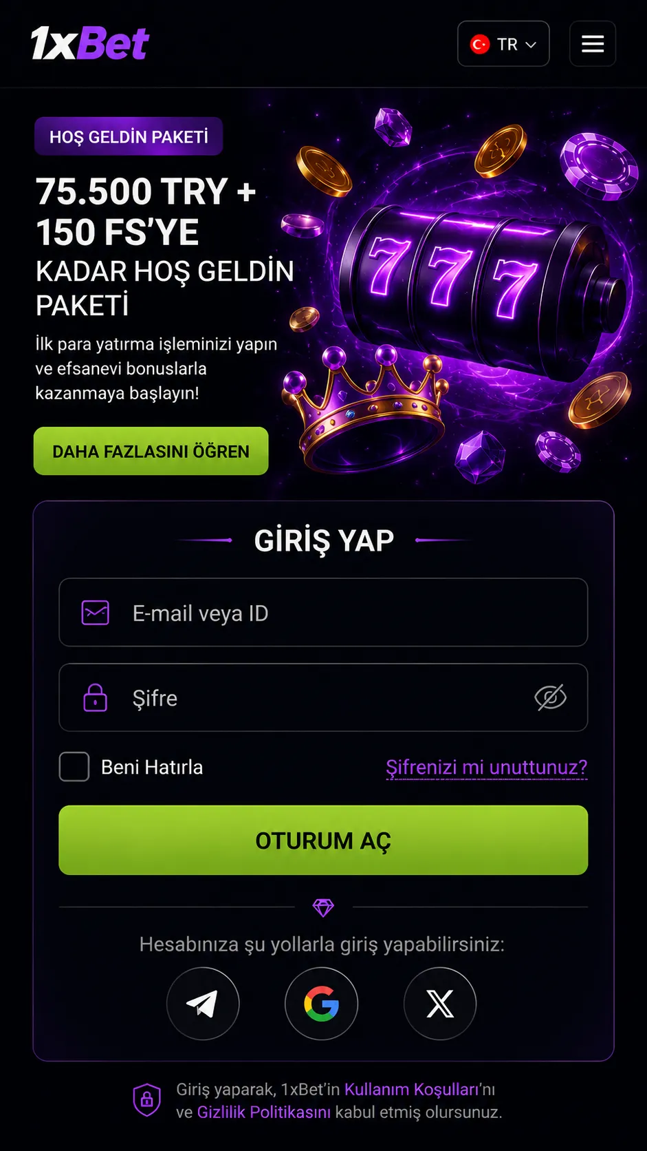 Mobil cihazlarda 1xBet giriş